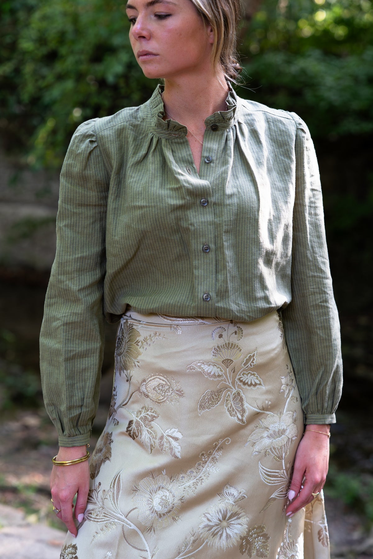 The Emmy Blouse - Moss Stripe
