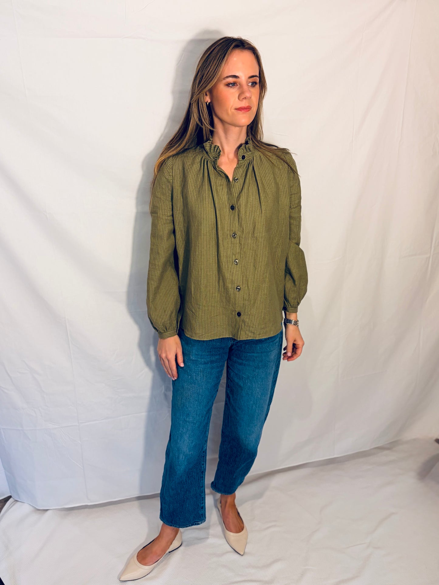 The Emmy Blouse - Moss Stripe