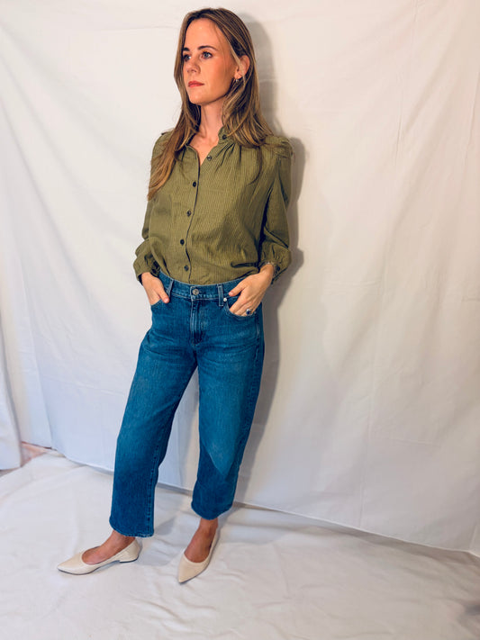 The Emmy Blouse - Moss Stripe