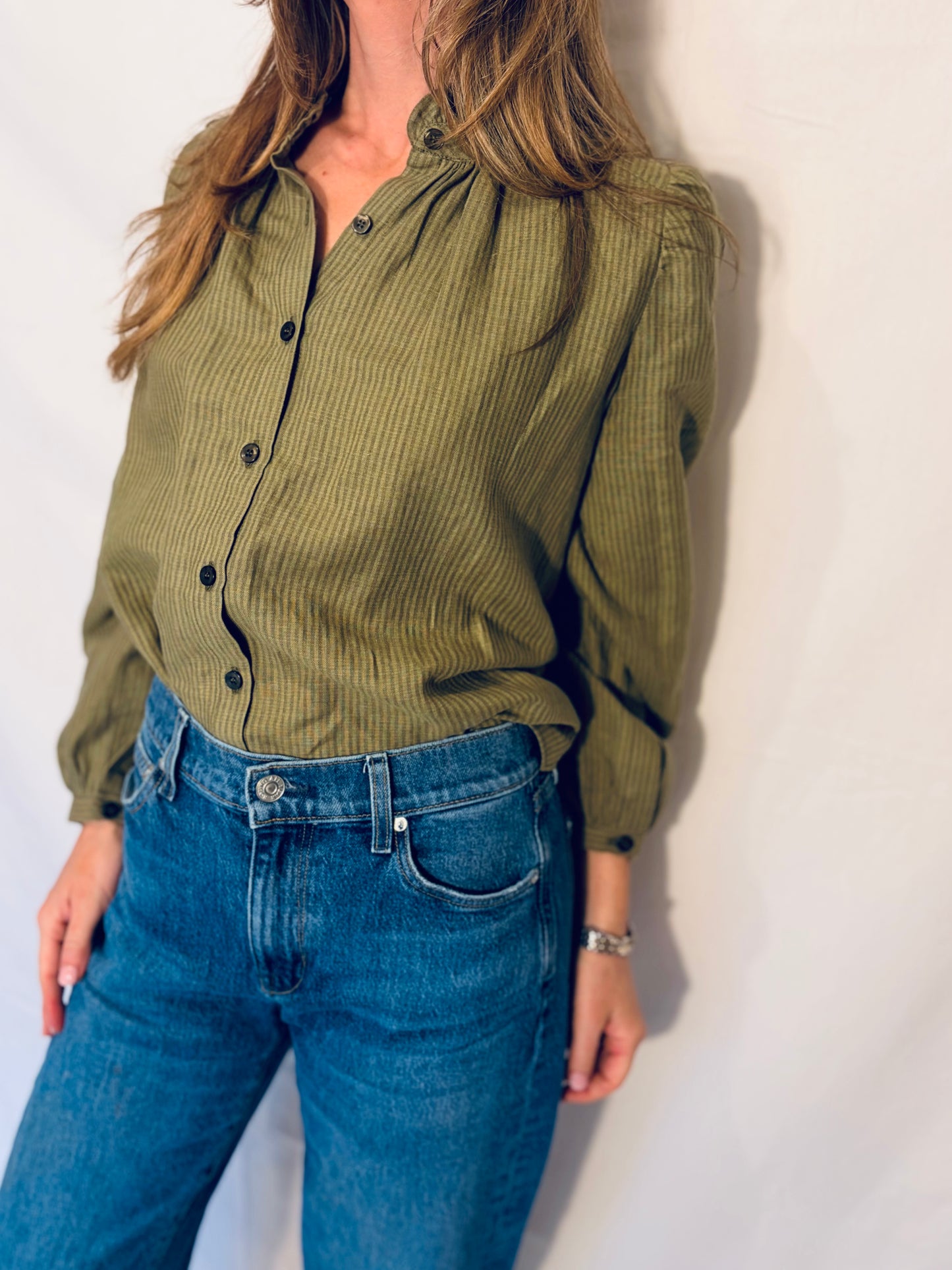 The Emmy Blouse - Moss Stripe